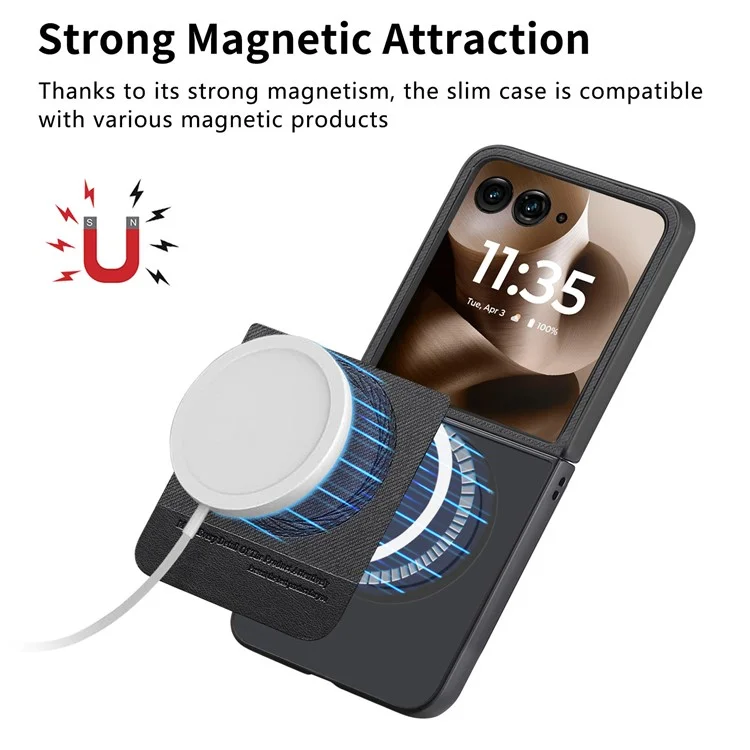For Motorola Razr 60 Ultra 5G Case Compatible with MagSafe Denim Texture Leather + PC Shockproof Phone Cover - Black
