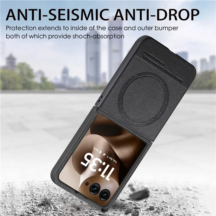 For Motorola Razr 60 Ultra 5G Case Compatible with MagSafe Denim Texture Leather + PC Shockproof Phone Cover - Black