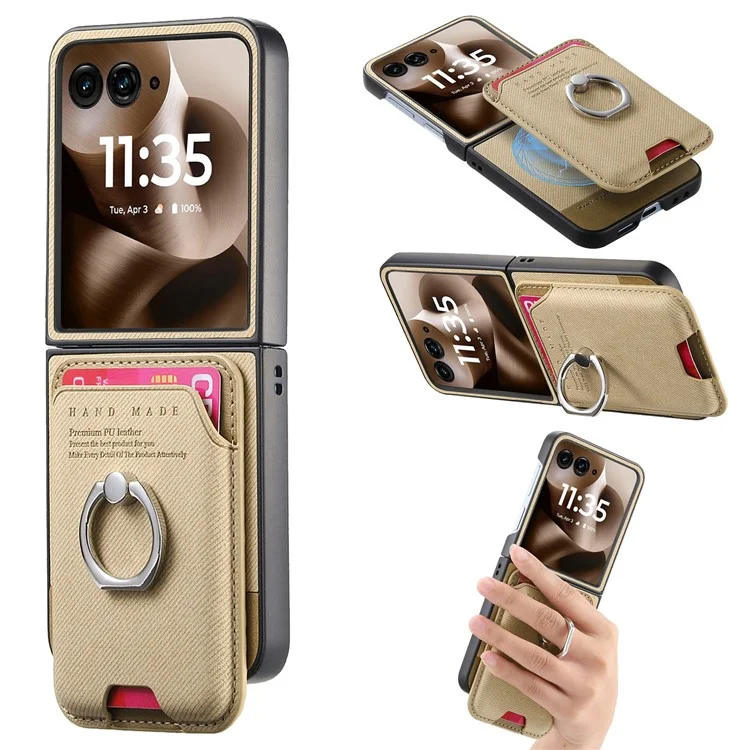 Étui pour Motorola Razr 60 Ultra Compatible avec MagSafe, Texture Tressée, Cuir avec Pochette à Cartes - Kaki