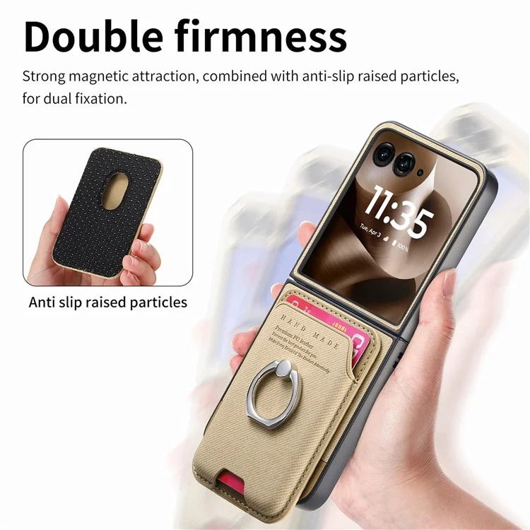 Étui pour Motorola Razr 60 Ultra Compatible avec MagSafe, Texture Tressée, Cuir avec Pochette à Cartes - Kaki