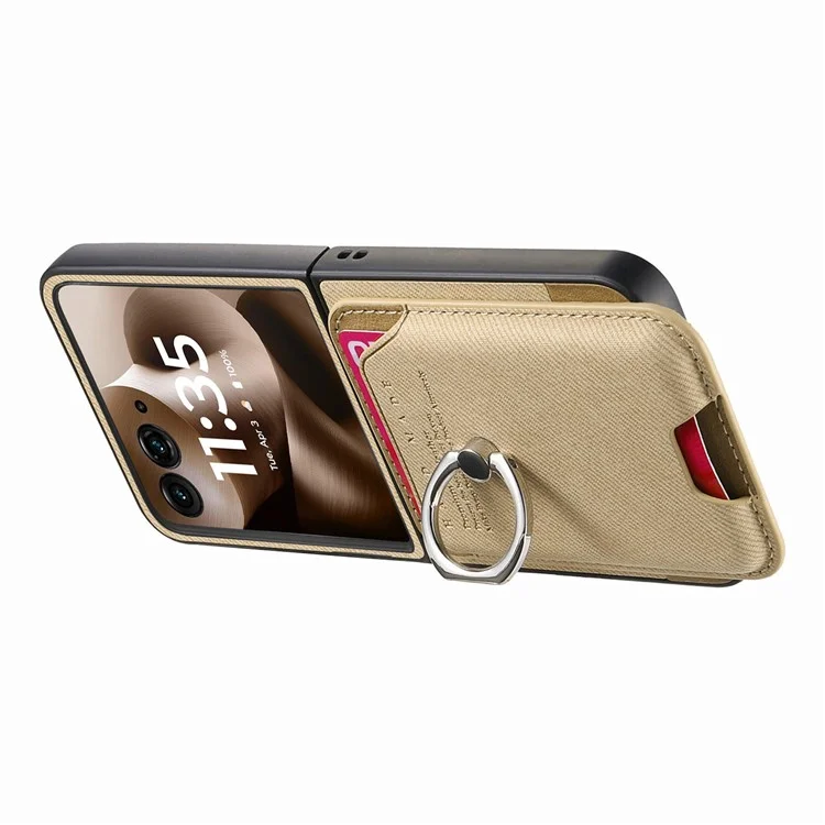Étui pour Motorola Razr 60 Ultra Compatible avec MagSafe, Texture Tressée, Cuir avec Pochette à Cartes - Kaki
