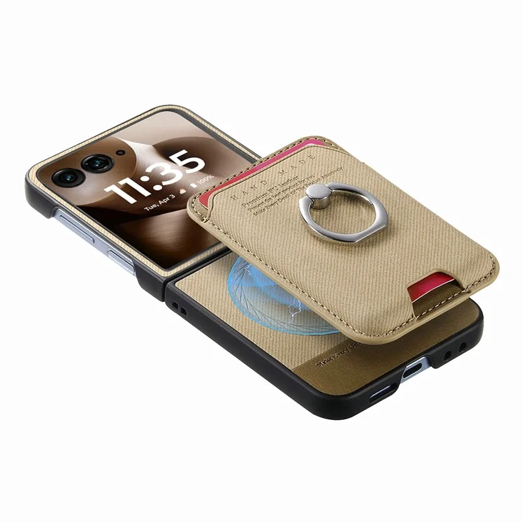 Étui pour Motorola Razr 60 Ultra Compatible avec MagSafe, Texture Tressée, Cuir avec Pochette à Cartes - Kaki