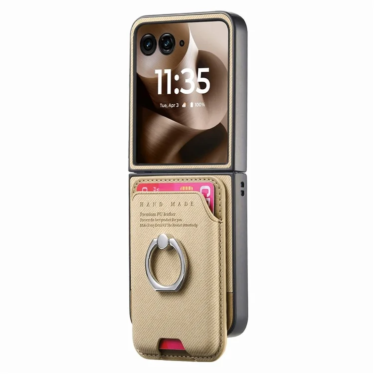 Étui pour Motorola Razr 60 Ultra Compatible avec MagSafe, Texture Tressée, Cuir avec Pochette à Cartes - Kaki