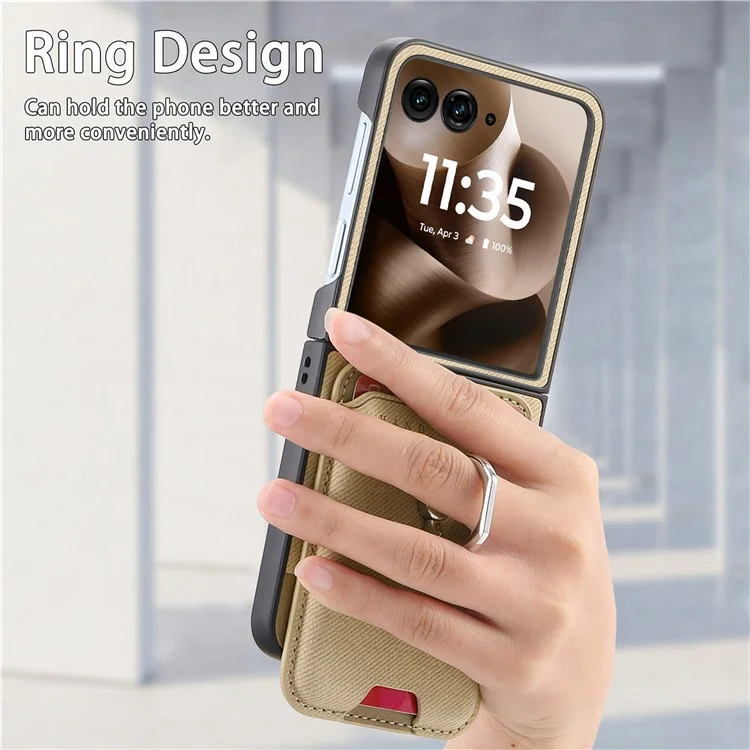 Étui pour Motorola Razr 60 Ultra Compatible avec MagSafe, Texture Tressée, Cuir avec Pochette à Cartes - Kaki