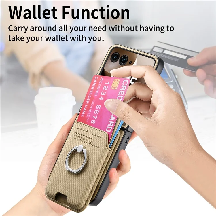 Étui pour Motorola Razr 60 Ultra Compatible avec MagSafe, Texture Tressée, Cuir avec Pochette à Cartes - Kaki