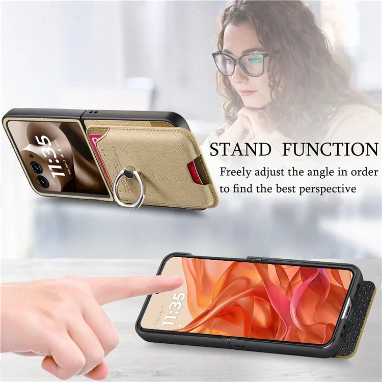 Étui pour Motorola Razr 60 Ultra Compatible avec MagSafe, Texture Tressée, Cuir avec Pochette à Cartes - Kaki