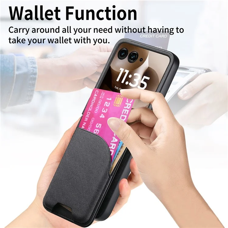 For Motorola Razr 60 Ultra 5G Magnetic Case Kickstand Denim Texture Leather Back Cover with Detachable Card Bag - Black