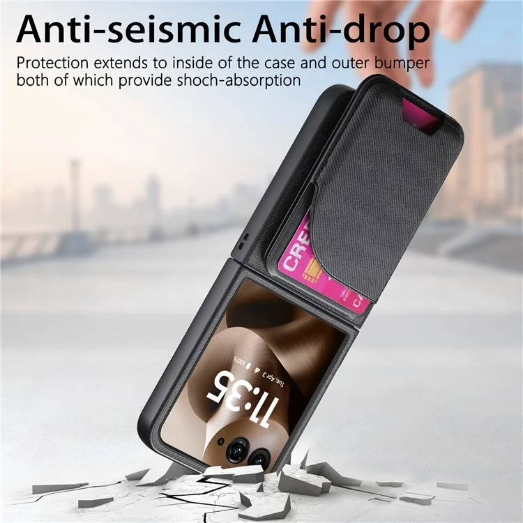 For Motorola Razr 60 Ultra 5G Magnetic Case Kickstand Denim Texture Leather Back Cover with Detachable Card Bag - Black