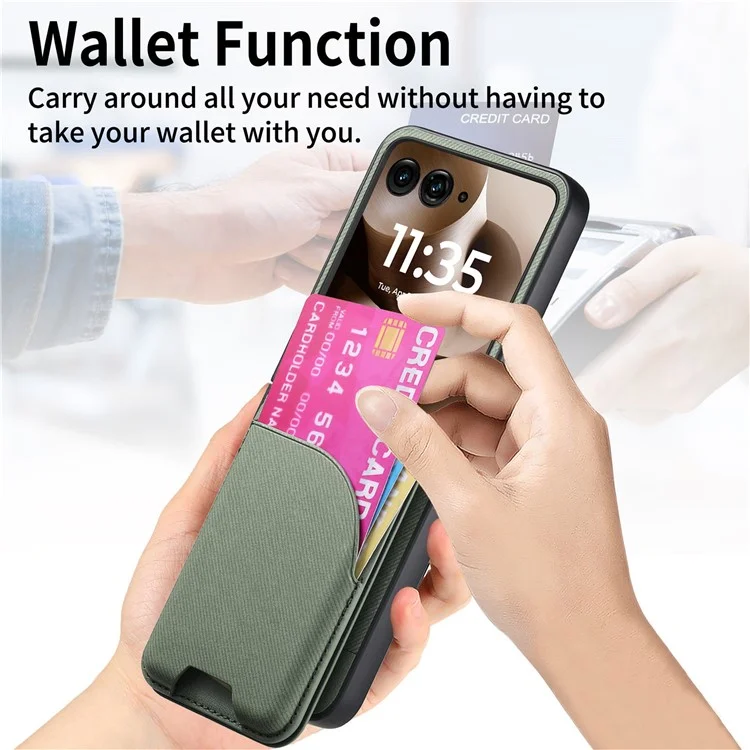 Funda Magnética para Motorola Razr 60 Ultra con Soporte, Textura de Mezclilla, Cubierta Trasera de Cuero con Bolsa de Tarjetas Extraíble - Verde
