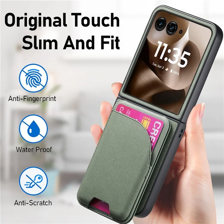 Funda Magnética para Motorola Razr 60 Ultra con Soporte, Textura de Mezclilla, Cubierta Trasera de Cuero con Bolsa de Tarjetas Extraíble - Verde