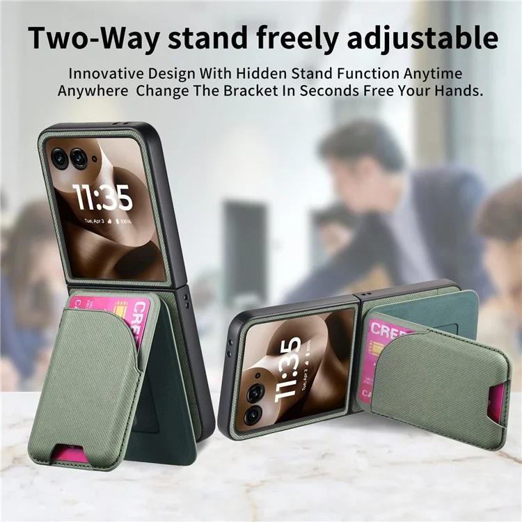 Funda Magnética para Motorola Razr 60 Ultra con Soporte, Textura de Mezclilla, Cubierta Trasera de Cuero con Bolsa de Tarjetas Extraíble - Verde