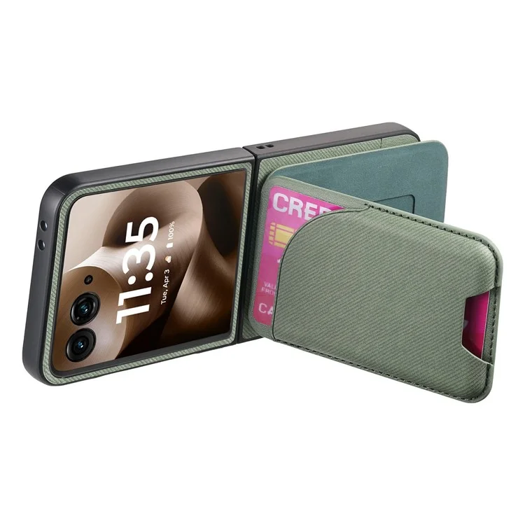 Funda Magnética para Motorola Razr 60 Ultra con Soporte, Textura de Mezclilla, Cubierta Trasera de Cuero con Bolsa de Tarjetas Extraíble - Verde