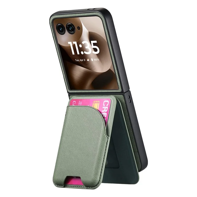 Funda Magnética para Motorola Razr 60 Ultra con Soporte, Textura de Mezclilla, Cubierta Trasera de Cuero con Bolsa de Tarjetas Extraíble - Verde