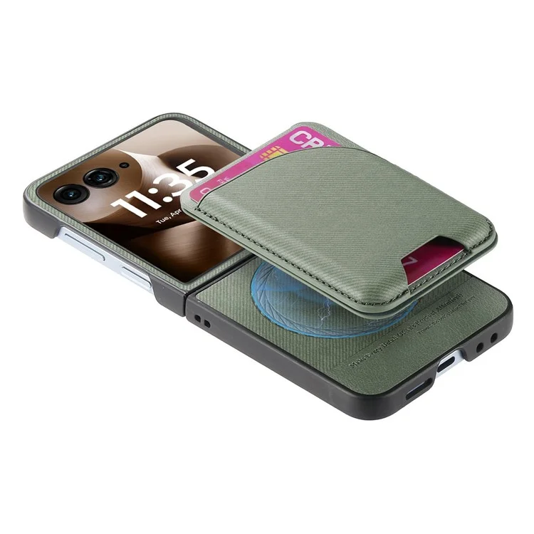 Funda Magnética para Motorola Razr 60 Ultra con Soporte, Textura de Mezclilla, Cubierta Trasera de Cuero con Bolsa de Tarjetas Extraíble - Verde