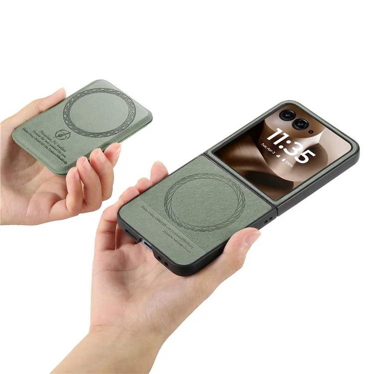 Funda Magnética para Motorola Razr 60 Ultra con Soporte, Textura de Mezclilla, Cubierta Trasera de Cuero con Bolsa de Tarjetas Extraíble - Verde