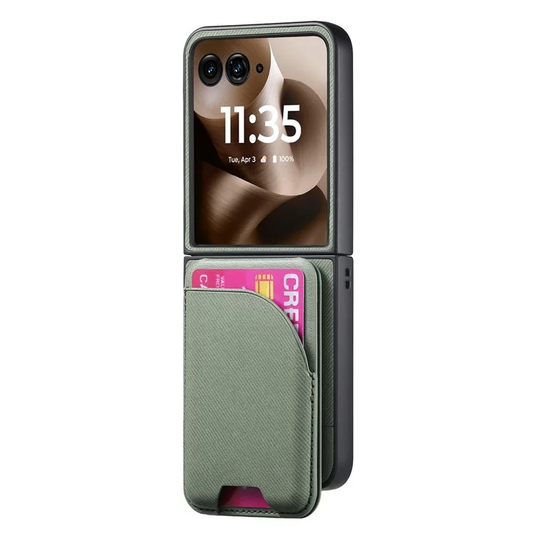 Funda Magnética para Motorola Razr 60 Ultra con Soporte, Textura de Mezclilla, Cubierta Trasera de Cuero con Bolsa de Tarjetas Extraíble - Verde