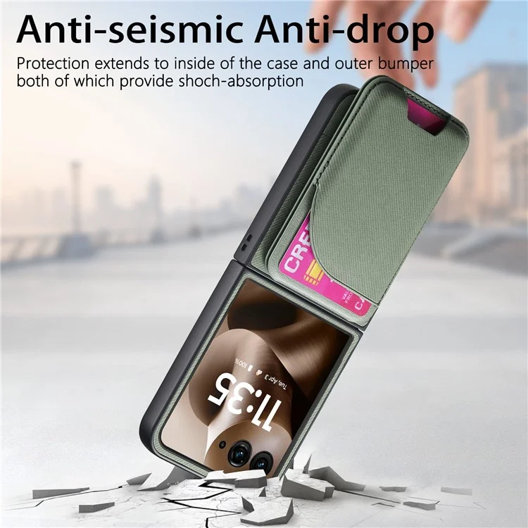 Funda Magnética para Motorola Razr 60 Ultra con Soporte, Textura de Mezclilla, Cubierta Trasera de Cuero con Bolsa de Tarjetas Extraíble - Verde