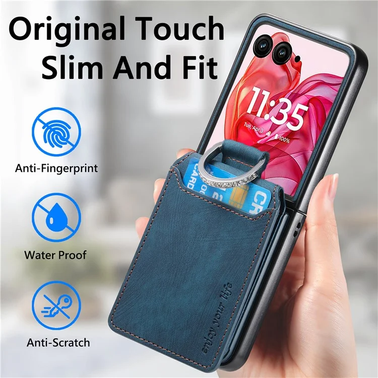 Cover per Motorola Razr 60 Ultra con Porta Carte, Supporto di Appoggio, Texture Retrò in Pelle - Blu