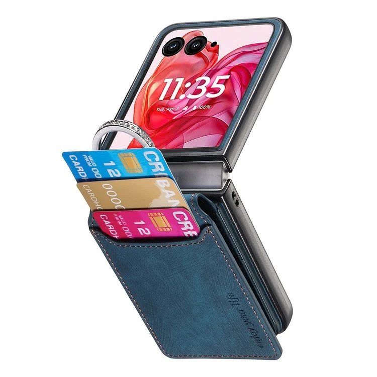Cover per Motorola Razr 60 Ultra con Porta Carte, Supporto di Appoggio, Texture Retrò in Pelle - Blu