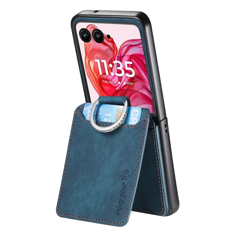 Cover per Motorola Razr 60 Ultra con Porta Carte, Supporto di Appoggio, Texture Retrò in Pelle - Blu