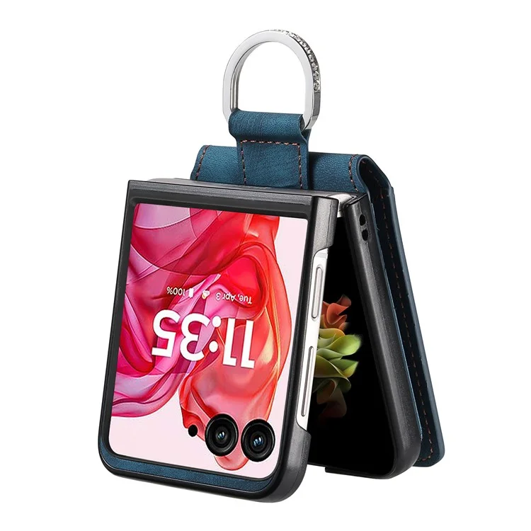 Cover per Motorola Razr 60 Ultra con Porta Carte, Supporto di Appoggio, Texture Retrò in Pelle - Blu