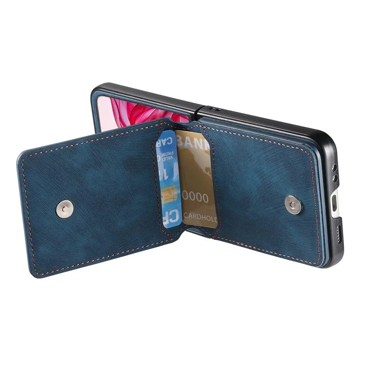 Cover per Motorola Razr 60 Ultra con Porta Carte, Supporto di Appoggio, Texture Retrò in Pelle - Blu