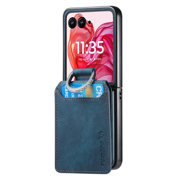 Cover per Motorola Razr 60 Ultra con Porta Carte, Supporto di Appoggio, Texture Retrò in Pelle - Blu