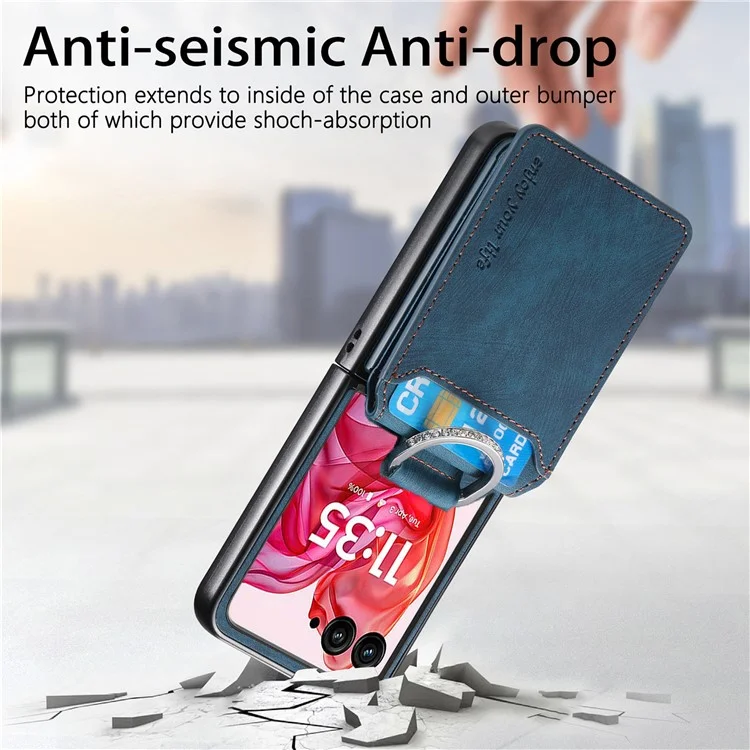Cover per Motorola Razr 60 Ultra con Porta Carte, Supporto di Appoggio, Texture Retrò in Pelle - Blu