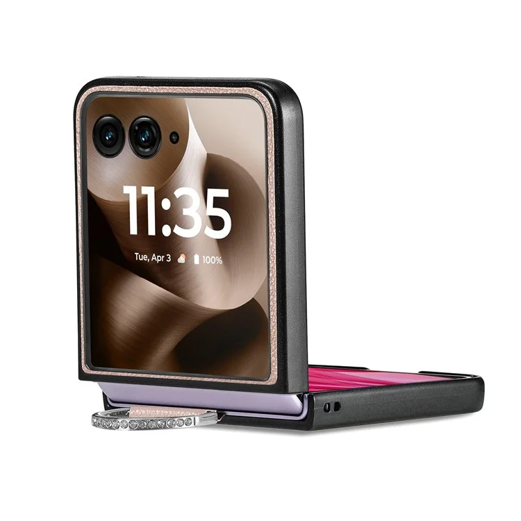 Чехол для Motorola Razr 60 Ultra с текстурой под кожу лито и ПК с кольцом-держателем - Хаки
