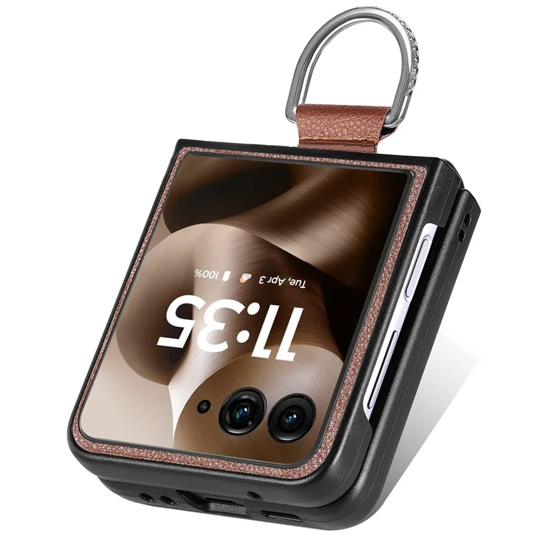 Litchi Texture Case for Motorola Razr 70 Ultra / 60 Ultra 5G / Razr Ultra 2026 5G / 2025 5G Leather + Pc Phone Cover with Ring Holder - Brown