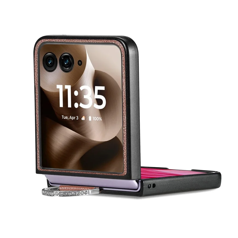 Litchi Texture Case for Motorola Razr 70 Ultra / 60 Ultra 5G / Razr Ultra 2026 5G / 2025 5G Leather + Pc Phone Cover with Ring Holder - Brown