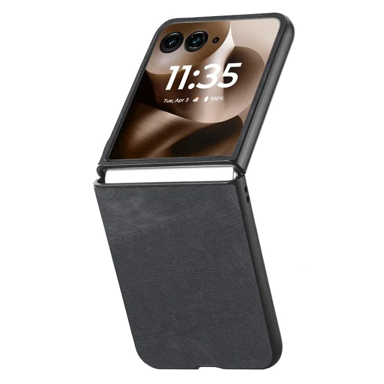 Чехол для Motorola Razr 60 Ultra противоударный тонкий ретро-кожаный задний чехол - Черный