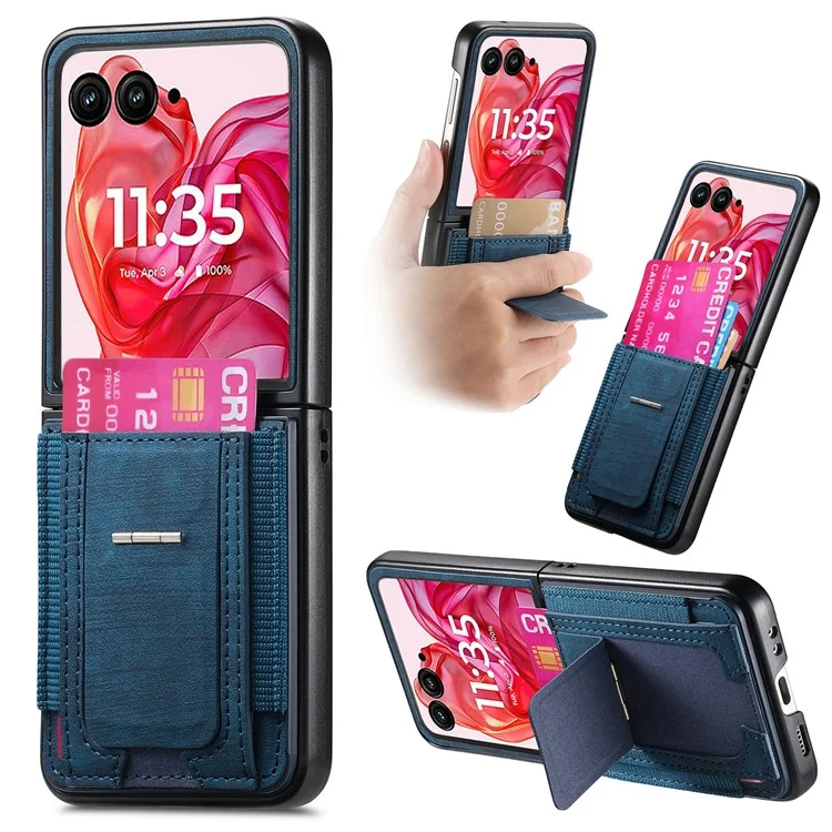 Cover per Motorola Razr 60 Ultra con Supporto, Retro in Pelle con Porta Carte - Blu