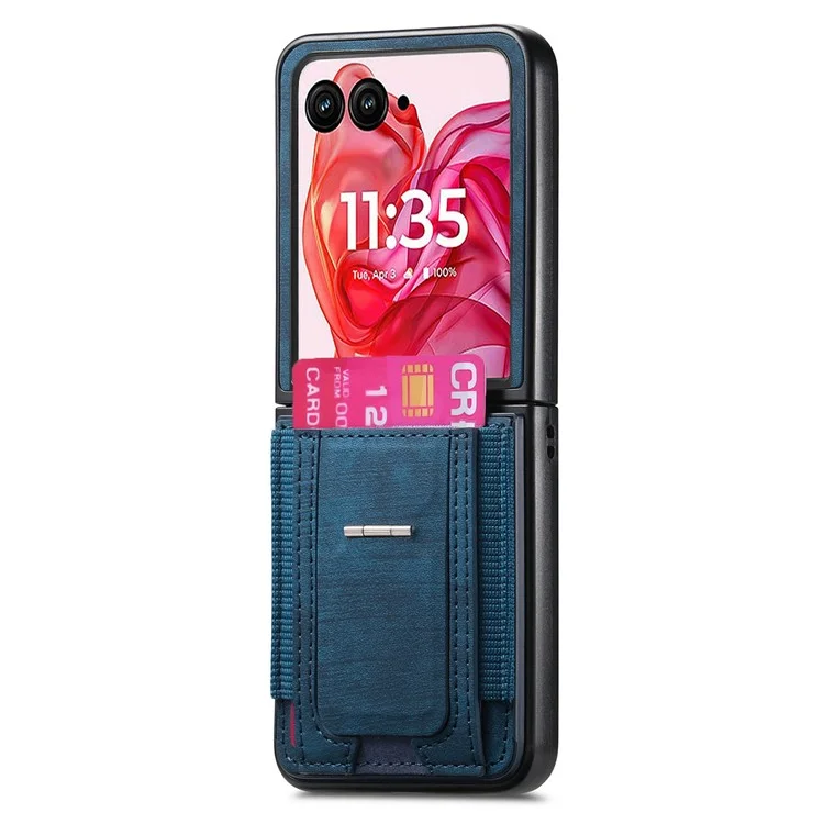 Cover per Motorola Razr 60 Ultra con Supporto, Retro in Pelle con Porta Carte - Blu