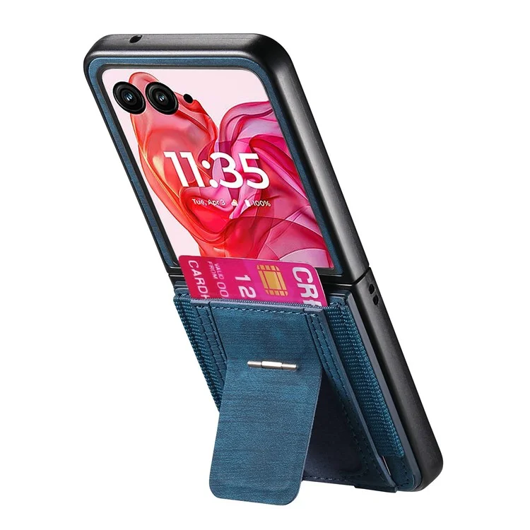 Cover per Motorola Razr 60 Ultra con Supporto, Retro in Pelle con Porta Carte - Blu