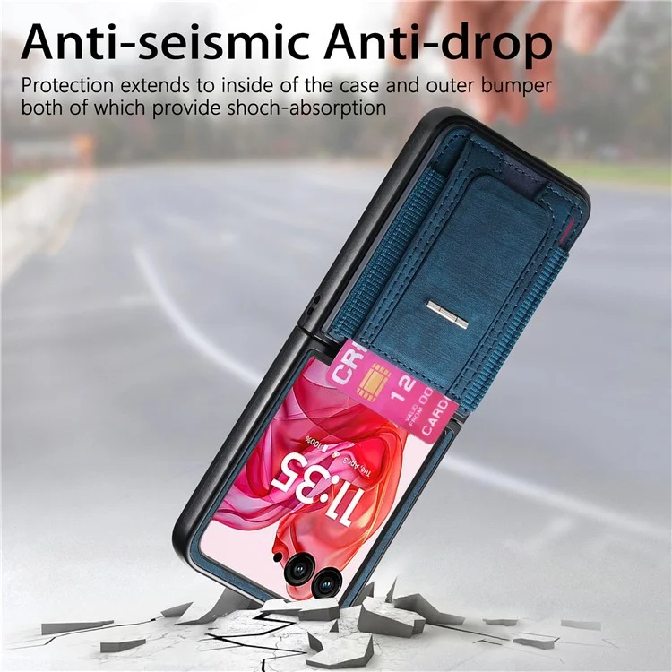 Cover per Motorola Razr 60 Ultra con Supporto, Retro in Pelle con Porta Carte - Blu