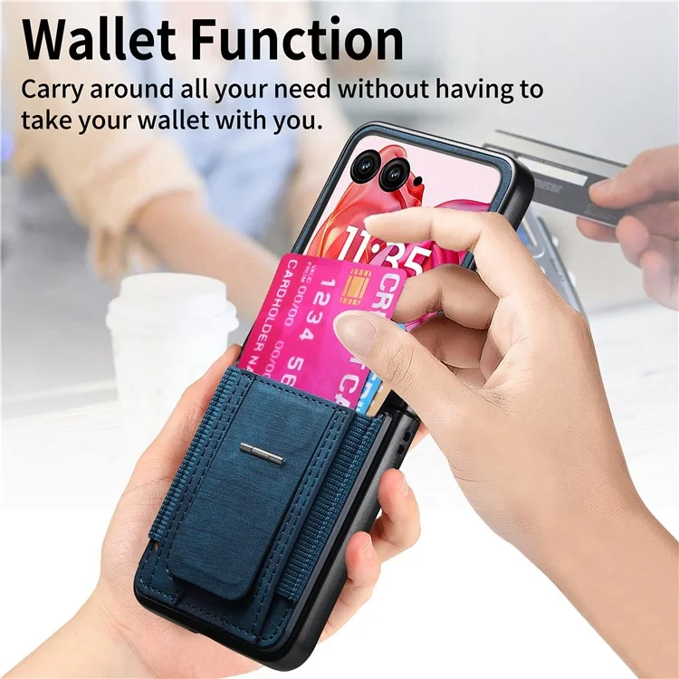 Cover per Motorola Razr 60 Ultra con Supporto, Retro in Pelle con Porta Carte - Blu