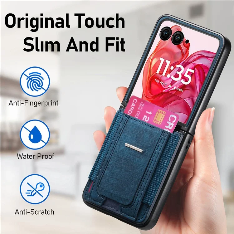 Cover per Motorola Razr 60 Ultra con Supporto, Retro in Pelle con Porta Carte - Blu