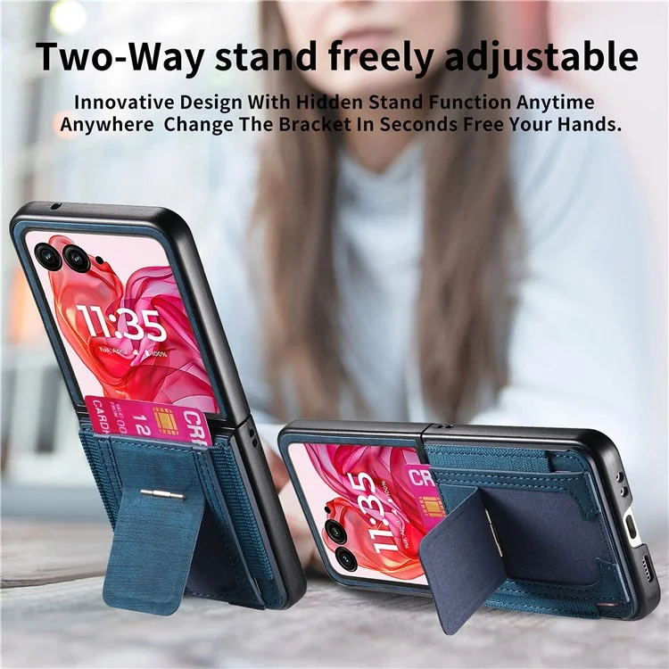 Cover per Motorola Razr 60 Ultra con Supporto, Retro in Pelle con Porta Carte - Blu