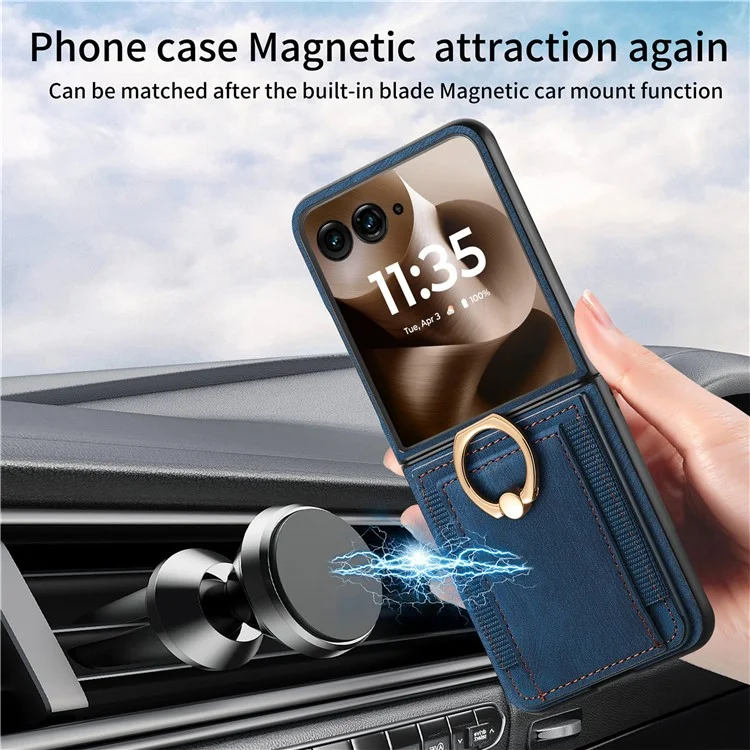 Capa para Motorola Razr 60 Ultra 5G com Porta-cartões, Couro Retrô + Capa de Telefone PC com Suporte de Anel - Azul