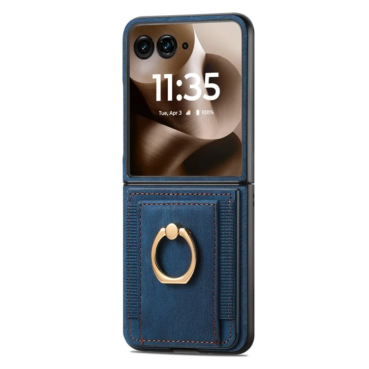 Capa para Motorola Razr 60 Ultra 5G com Porta-cartões, Couro Retrô + Capa de Telefone PC com Suporte de Anel - Azul