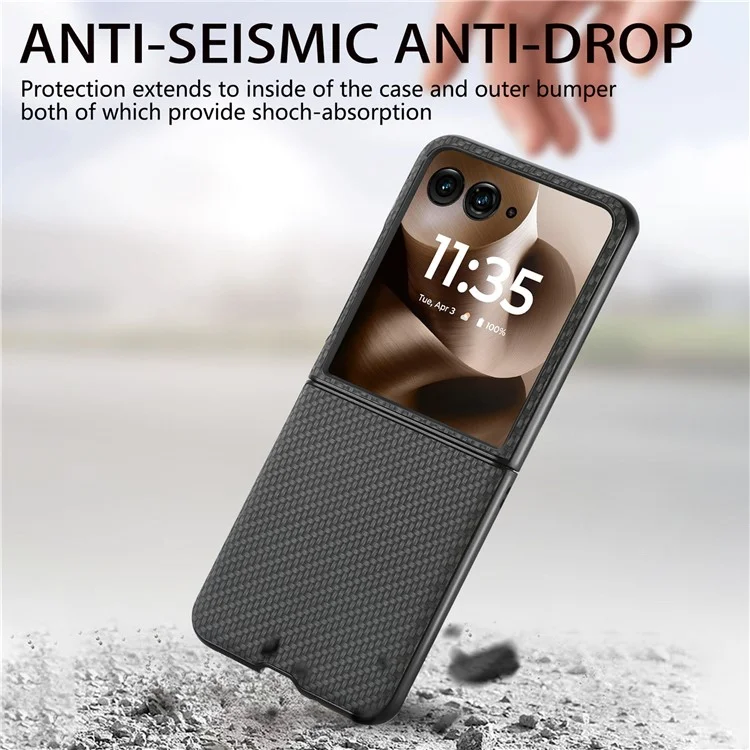 Capa para Motorola Razr 60 Ultra 5G com Textura de Fibra de Carbono PU+PC+TPU - Preta