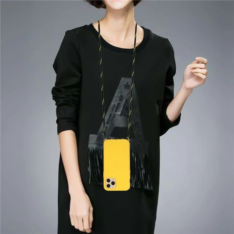 Acquisto all'ingrosso per custodia ecologica iPhone 16 Pro Max con cordino, compostabile in paglia di grano+TPU - Giallo