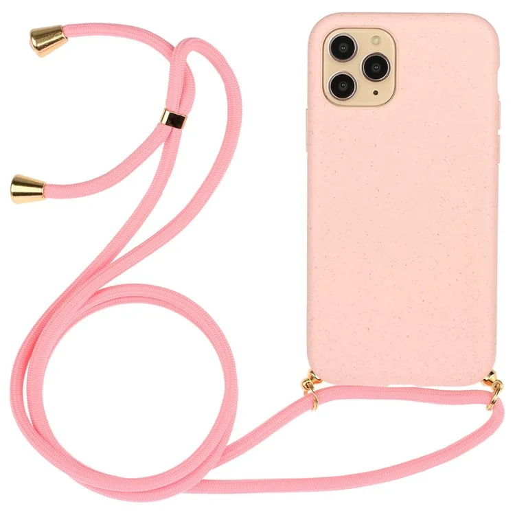 Acquisto all'ingrosso per iPhone 15 Pro Cover Eco-Friendly con Cordino Compostabile in Paglia di Grano+TPU - Rosa
