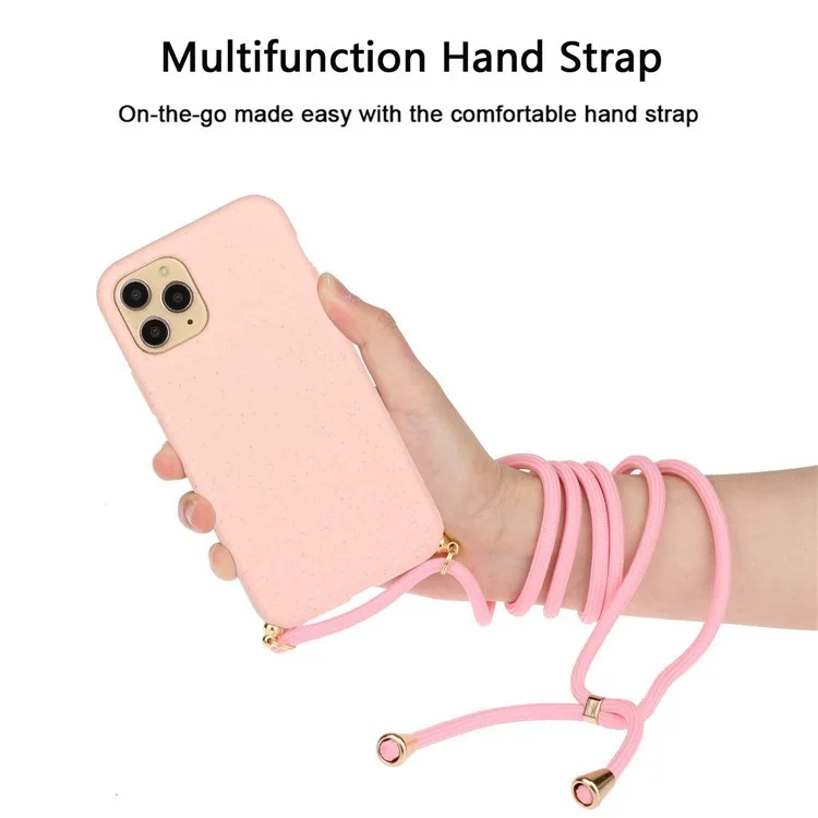 Acquisto all'ingrosso per iPhone 15 Pro Cover Eco-Friendly con Cordino Compostabile in Paglia di Grano+TPU - Rosa