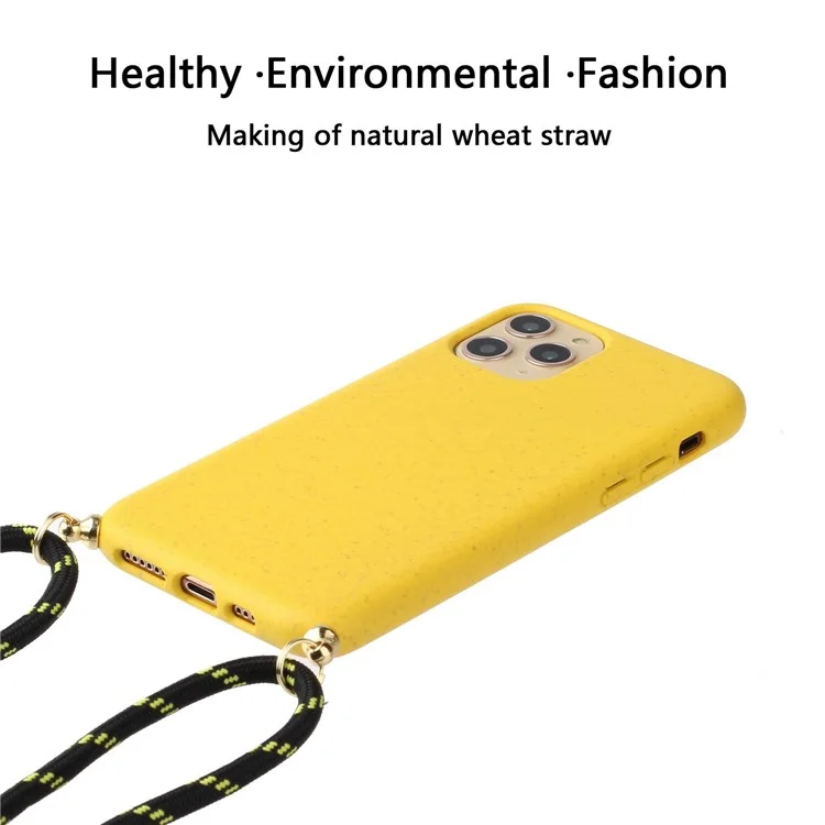 Compra al por mayor de la funda ecológica para iPhone 15 Pro Max con cordón Funda de teléfono compostable de paja de trigo+TPU - Amarillo