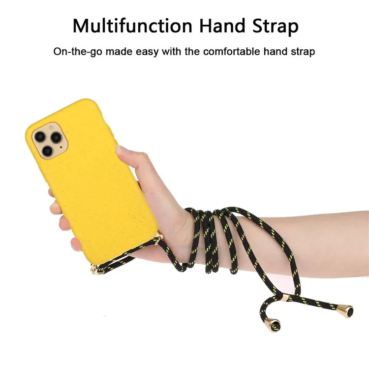 Bulk Purchasing For iPhone 14 Pro Max Eco Friendly Case with Lanyard Compostable Wheat Straw+TPU Phone Cover - Yellow