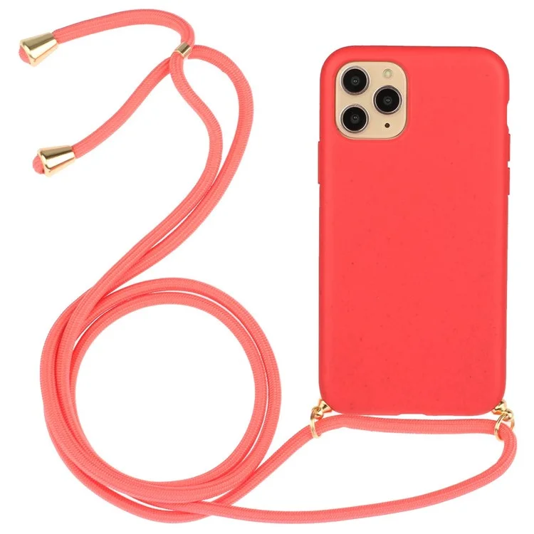 Bulk Purchasing For iPhone 14 Pro Max Eco Friendly Case with Lanyard Compostable Wheat Straw+TPU Phone Cover - Red