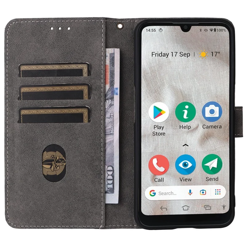Für Doro 8100 / 8200 Hülle Brieftasche RFID-blockierende PU-Leder Handyhülle mit Ständer und Gurt - Schwarz