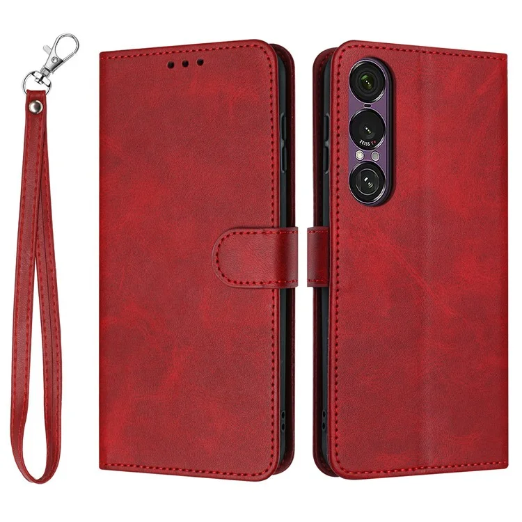 For Sony Xperia 1 VII Case Flip Stand PU Leather Wallet Phone Cover Calf Texture - Red